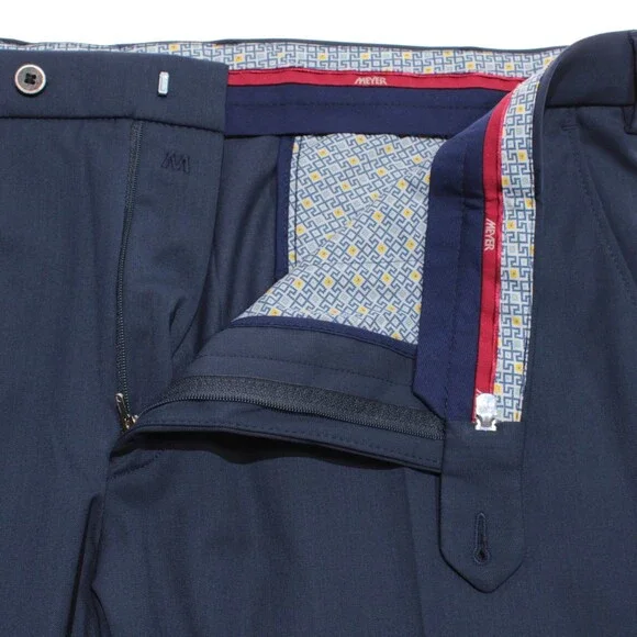 Meyer NWT Dress Pants Size 29 (Stocky US 44) Bonn In Solid Blue Polyester Blend